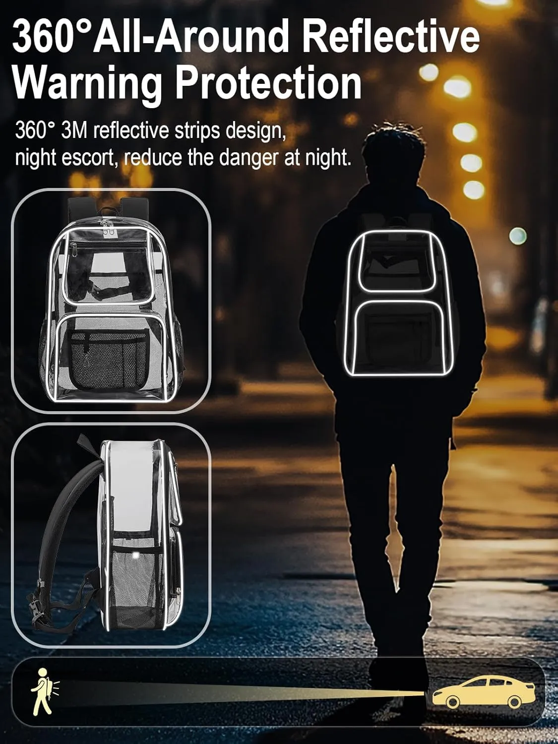 17 Inch Clear Backpack For Women Men Boys Girls, Heavy Duty Clear Bookbag, Transparent Bag For Sport Work Travel