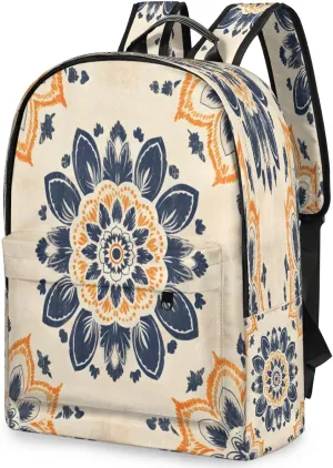 17.5 inch Laptop Backpack Ethnic College Waterproof Travel Bag Ornamental Round Floral Casual Book Bag with Multiple Pockets Laptop Backpacks for Travel Hiking