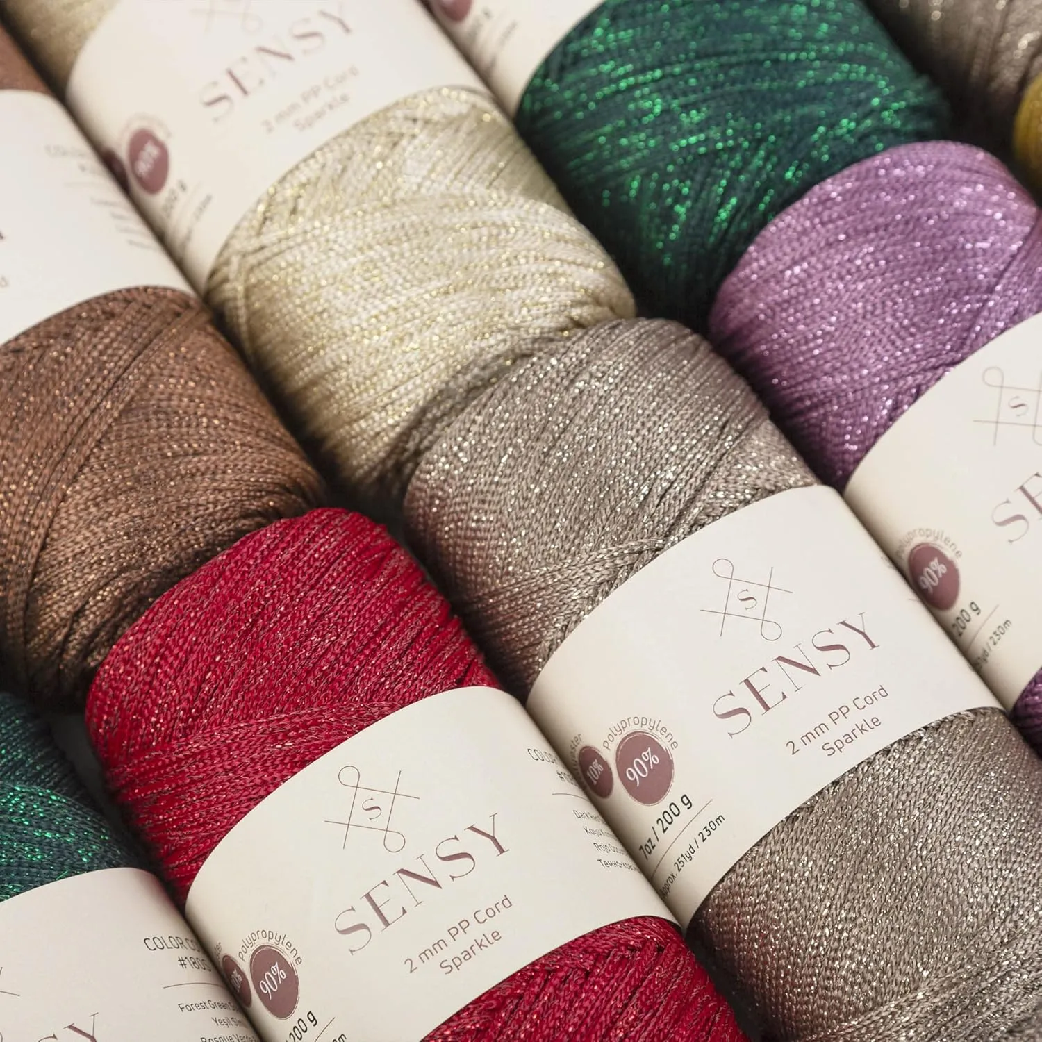 2 Pack of Sensy Premium 2mm 251 Yards Sparkle Polyester Rope 90% Polypropylene 10% Polyester Cord Macrame Cord 2mm Crochet Bag Cord Macrame Rope Crochet Thread Gift for Knitter (Copper Sparkle)