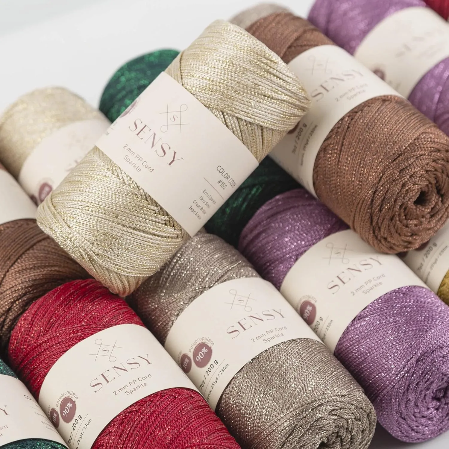2 Pack of Sensy Premium 2mm 251 Yards Sparkle Polyester Rope 90% Polypropylene 10% Polyester Cord Macrame Cord 2mm Crochet Bag Cord Macrame Rope Crochet Thread Gift for Knitter (Copper Sparkle)