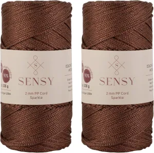 2 Pack of Sensy Premium 2mm 251 Yards Sparkle Polyester Rope 90% Polypropylene 10% Polyester Cord Macrame Cord 2mm Crochet Bag Cord Macrame Rope Crochet Thread Gift for Knitter (Copper Sparkle)