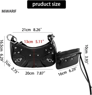 2 Pcs Women Tassel Handbags and Purses Fashion Shoulder Bag Crossbody Goth Purse Women PU Purse Shoulder Bag Y2K