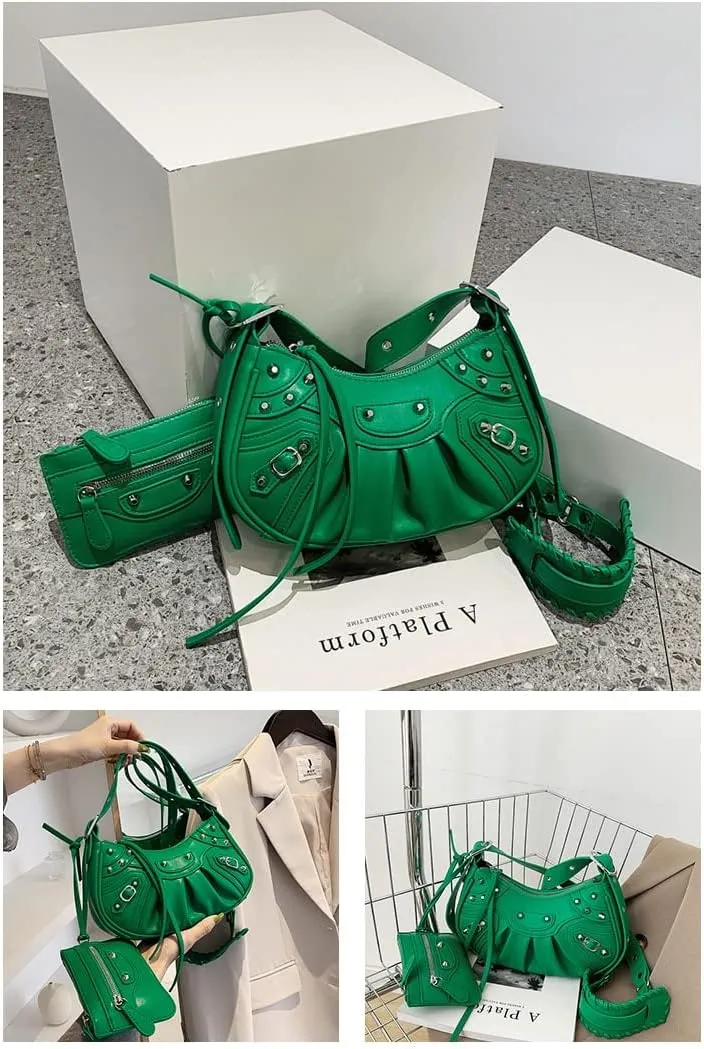 2 Pcs Women Tassel Handbags and Purses Fashion Shoulder Bag Crossbody Goth Purse Women PU Purse Shoulder Bag Y2K