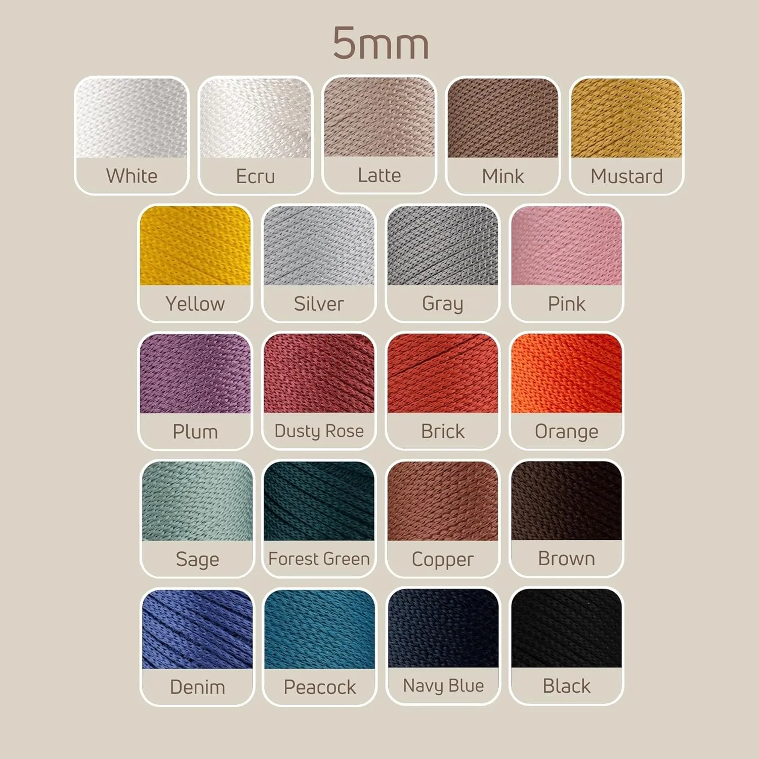 2 Skeins of Sensy Premium 5mm 104 Yards Polyester Rope 100% Polypropylene Cord Macrame Cord 5mm Crochet Bag Cord Macrame Rope Crochet Thread Gift for Knitter (Mink)