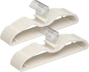 20 Pack Upgraded Short Neck Vertical Space Saver Hangers, 360 Degree Swivel Hooks, Non-Slip Hangers, Liquid Silicone, Smooth as Skin (Not Velvet) - Cream