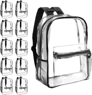 24-Pack 17'' Clear Black Backpacks for School – Transparent Bookbags for Kids, Heavy Duty PVC Clear Bags with Reinforced Straps, Bulk Back Pack for Girls Boys Elementary, Middle & High School