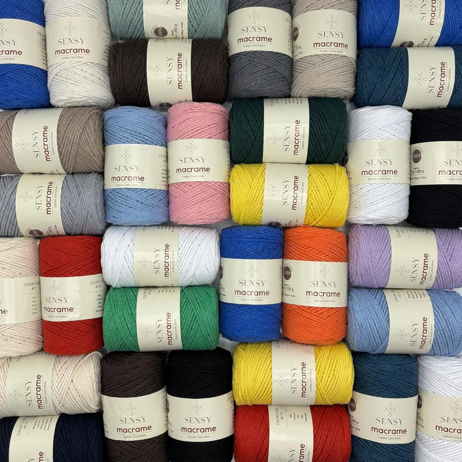 3 Skeins of Sensy Premium 2mm - 160 Yards 100% Recycled Cotton Macrame Cord Crochet Bag Cord Macrame Rope Crochet Thread (Mink)