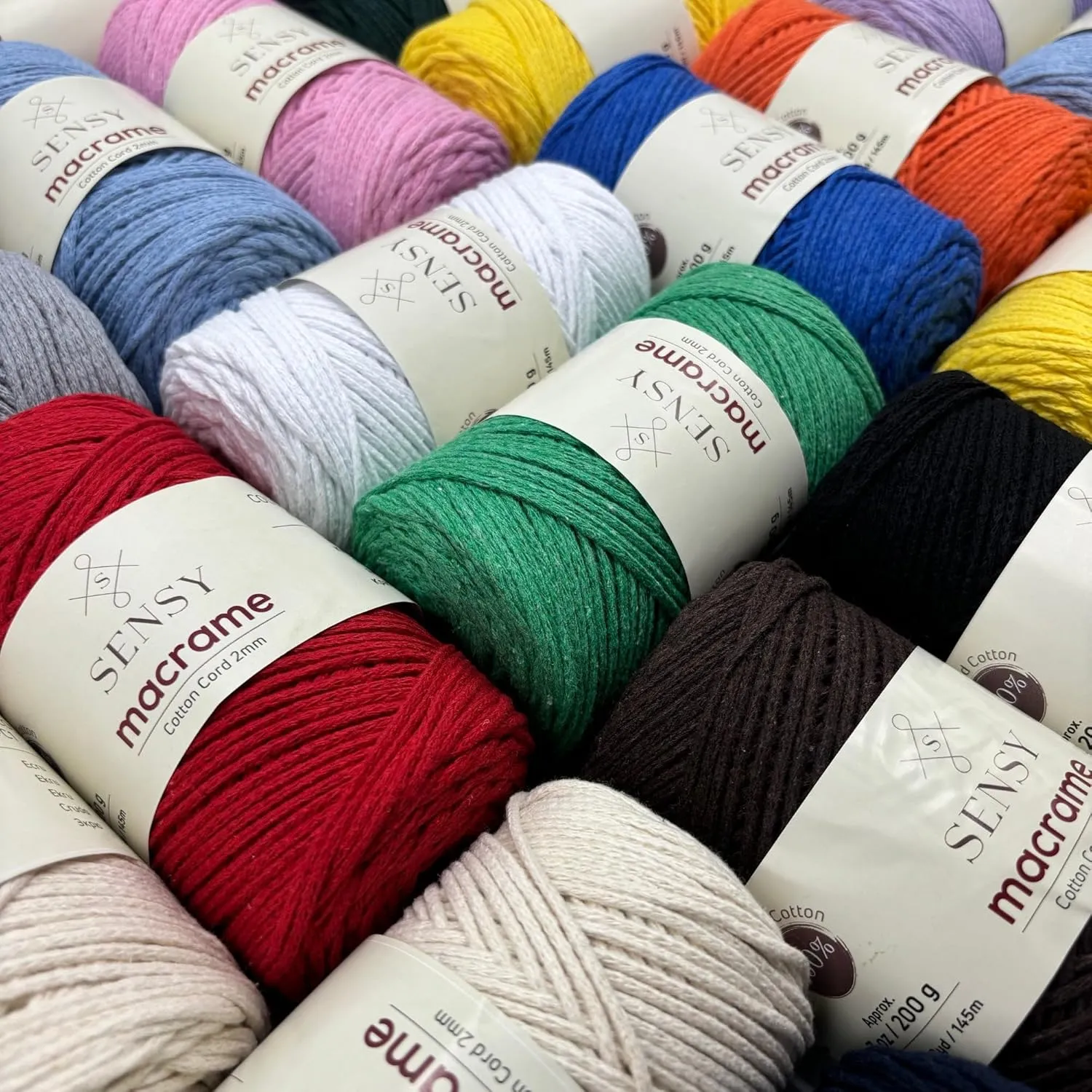 3 Skeins of Sensy Premium 2mm - 160 Yards 100% Recycled Cotton Macrame Cord Crochet Bag Cord Macrame Rope Crochet Thread (Mink)