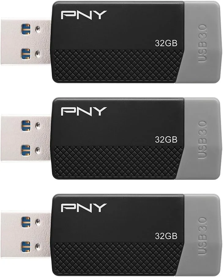 32GB PNY ODM Elite Edge USB 3.0 Flash Drive 3-Pack Black – Durable Reliable Portable Storage to Store and Transfer