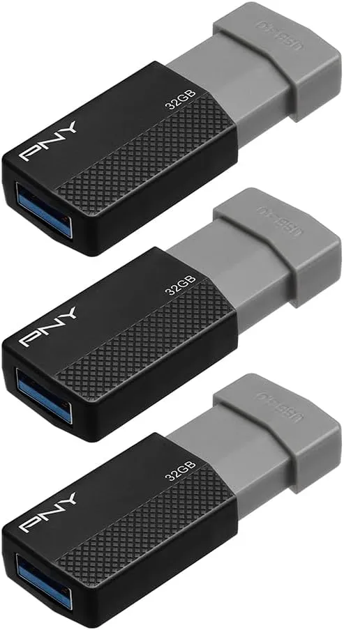 32GB PNY ODM Elite Edge USB 3.0 Flash Drive 3-Pack Black – Durable Reliable Portable Storage to Store and Transfer