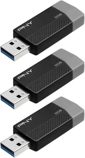 32GB PNY ODM Elite Edge USB 3.0 Flash Drive 3-Pack Black – Durable Reliable Portable Storage to Store and Transfer