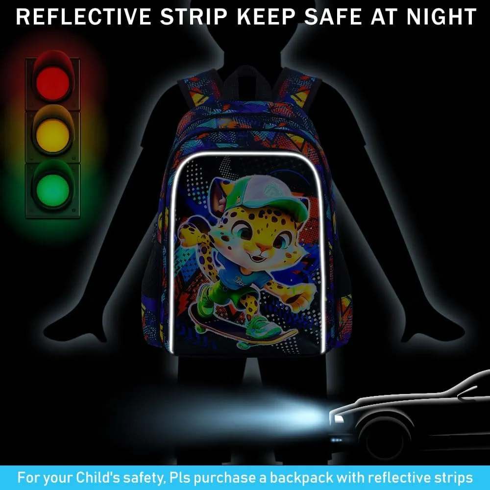 3PCS Backpack for Boys, 16'' Kids Leopard Preschool Bookbag with Lunch Box, Cool Animal Water Resistant School Backpacks Set for Elementary Kindergarten Teen