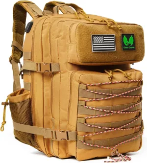 45L Large Tactical Backpack with USB Charging Port, 900D Military Backpack for Men, Hiking Rucksack 3 Day Assault Pack with Molle System, Khaki