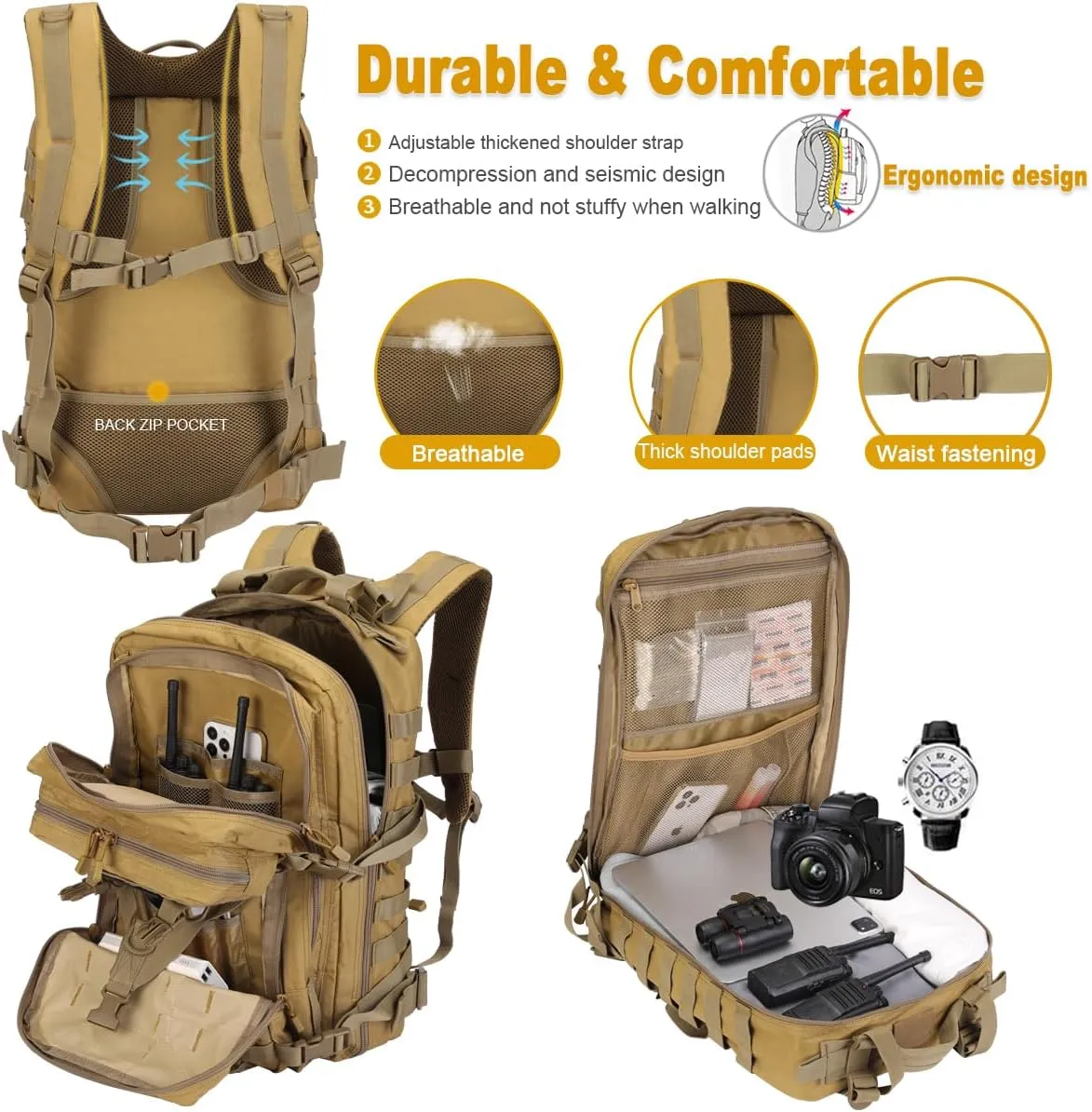45L Military Tactical Backpack Large 3 Day Assault Pack Army Bug Out Bag Rucksack Backpack Molle Bag Backpacks