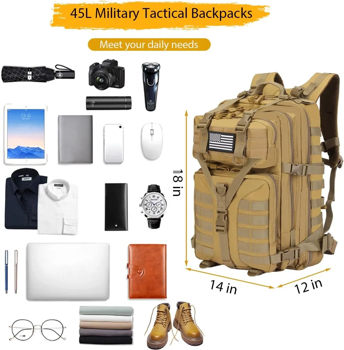 45L Military Tactical Backpack Large 3 Day Assault Pack Army Bug Out Bag Rucksack Backpack Molle Bag Backpacks