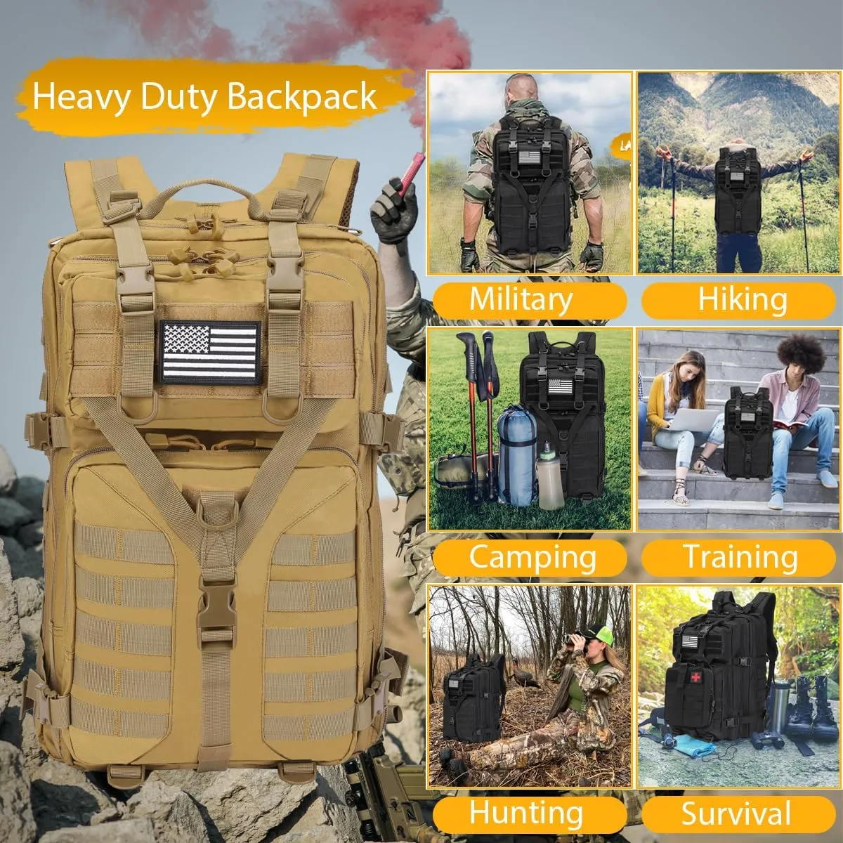 45L Military Tactical Backpack Large 3 Day Assault Pack Army Bug Out Bag Rucksack Backpack Molle Bag Backpacks