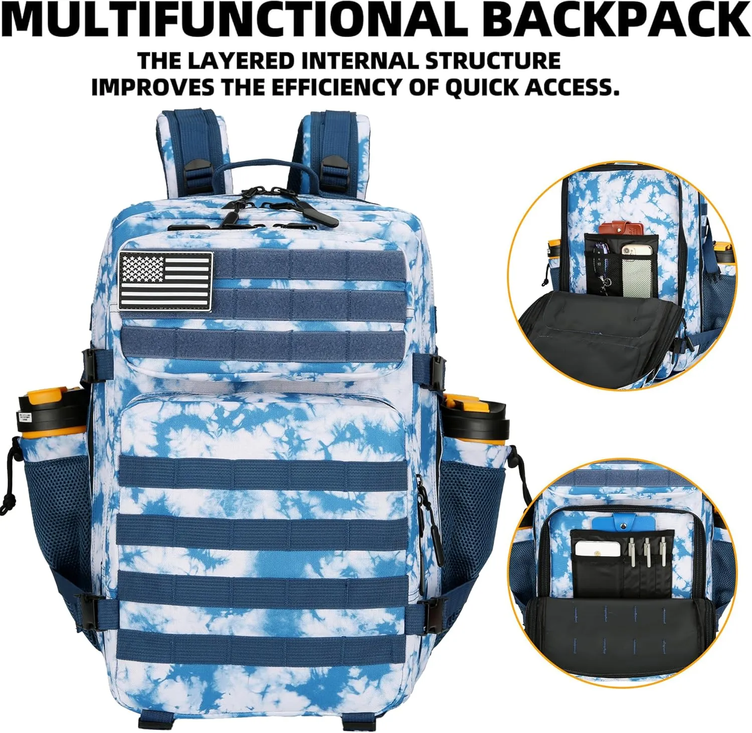 45L Tactical Assault Backpack 3 day assault pack with Molle Waterproof backpack Rucksack for Tactical Backpacks (Blue coral)