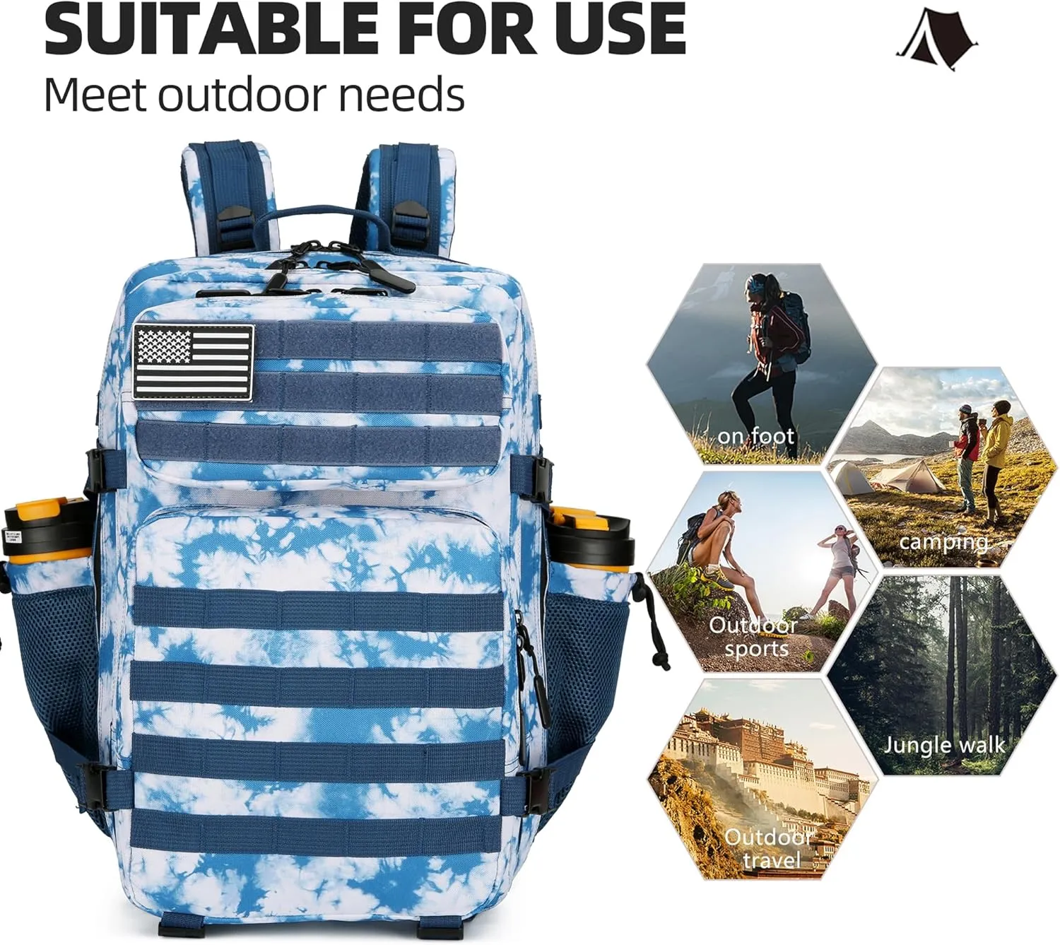 45L Tactical Assault Backpack 3 day assault pack with Molle Waterproof backpack Rucksack for Tactical Backpacks (Blue coral)