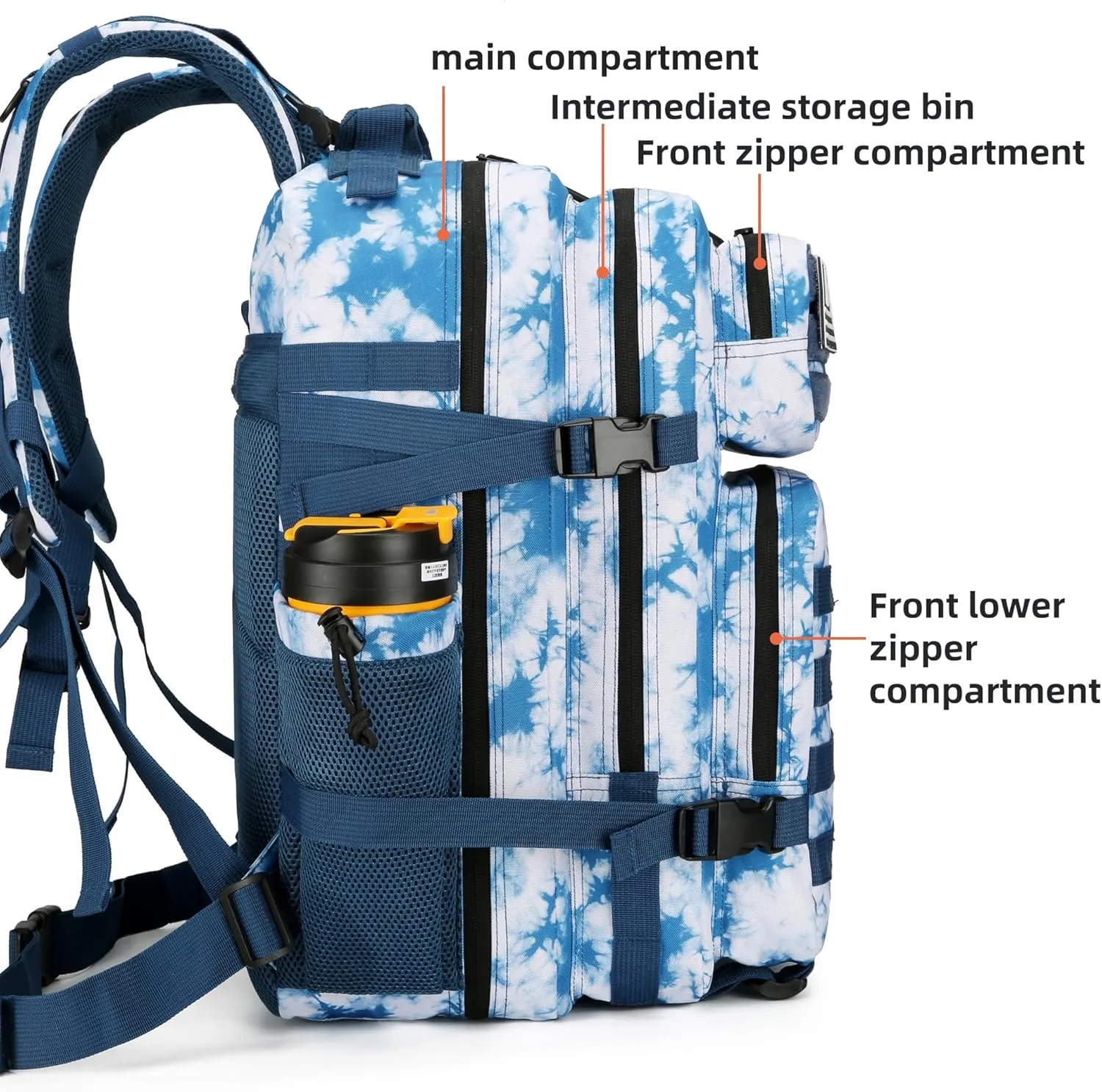 45L Tactical Assault Backpack 3 day assault pack with Molle Waterproof backpack Rucksack for Tactical Backpacks (Blue coral)