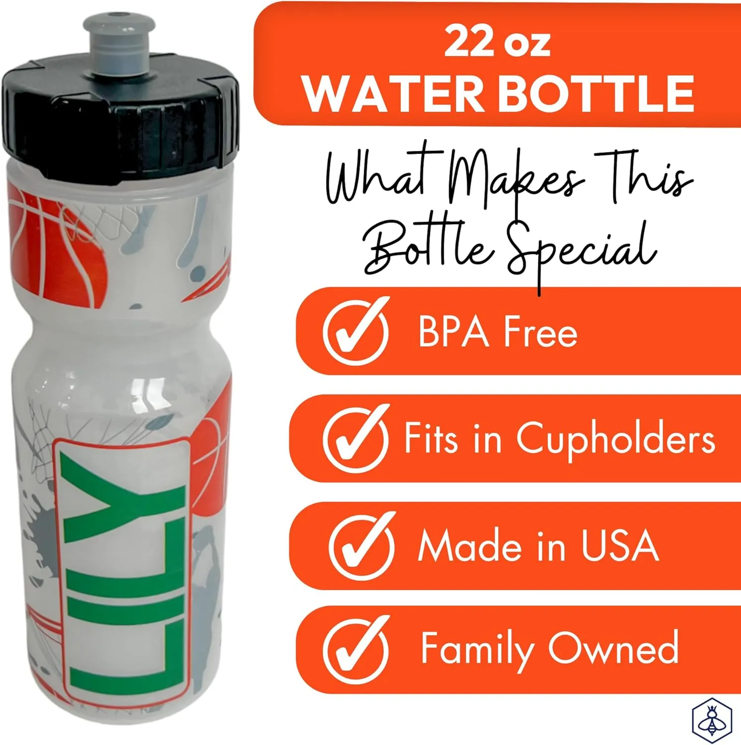 50 Strong 22oz Kids Personalized Basketball Squeeze Water Bottle – BPA-Free with Pull Top Cap – Durable & Reusable for School, Boys & Girls – Made in USA – Custom Name, Team or Number