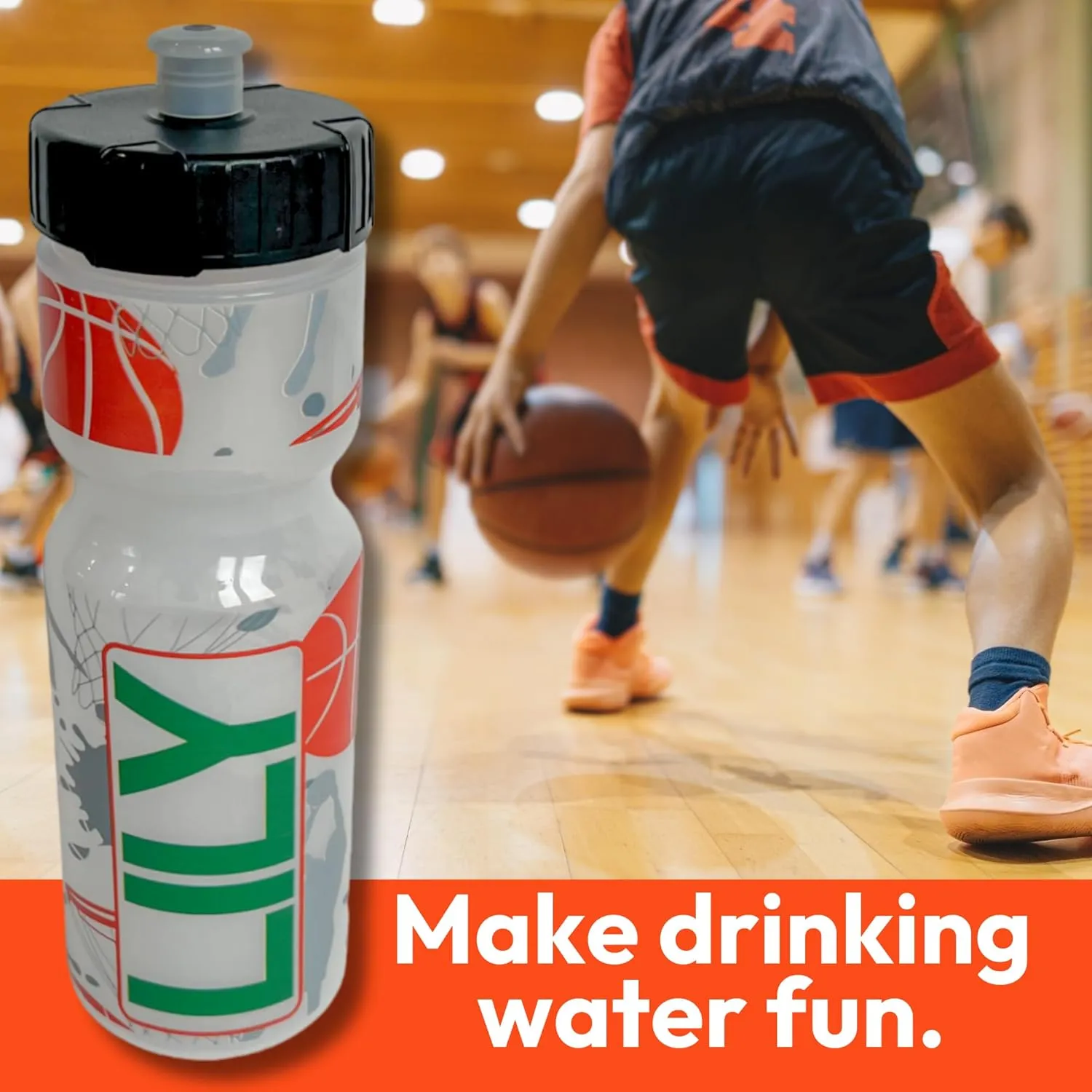 50 Strong 22oz Kids Personalized Basketball Squeeze Water Bottle – BPA-Free with Pull Top Cap – Durable & Reusable for School, Boys & Girls – Made in USA – Custom Name, Team or Number