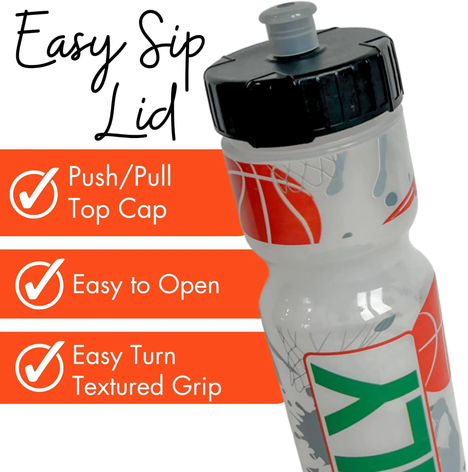 50 Strong 22oz Kids Personalized Basketball Squeeze Water Bottle – BPA-Free with Pull Top Cap – Durable & Reusable for School, Boys & Girls – Made in USA – Custom Name, Team or Number