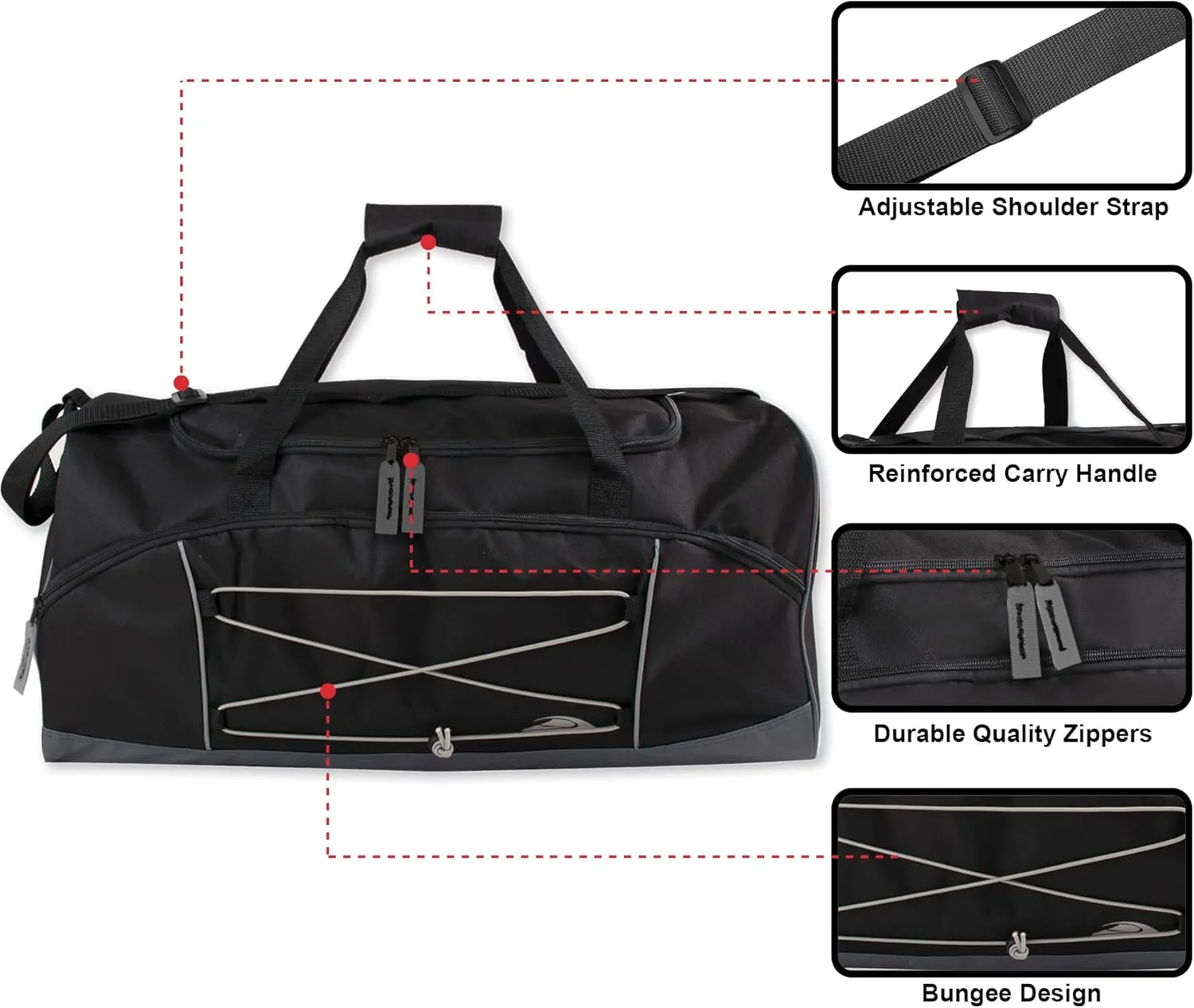 60 Liter, 26 Inch Duffle Bag – Heavy Duty Extra Large Sports Gym Equipment Travel Duffel Bag for Men and Women (Black)
