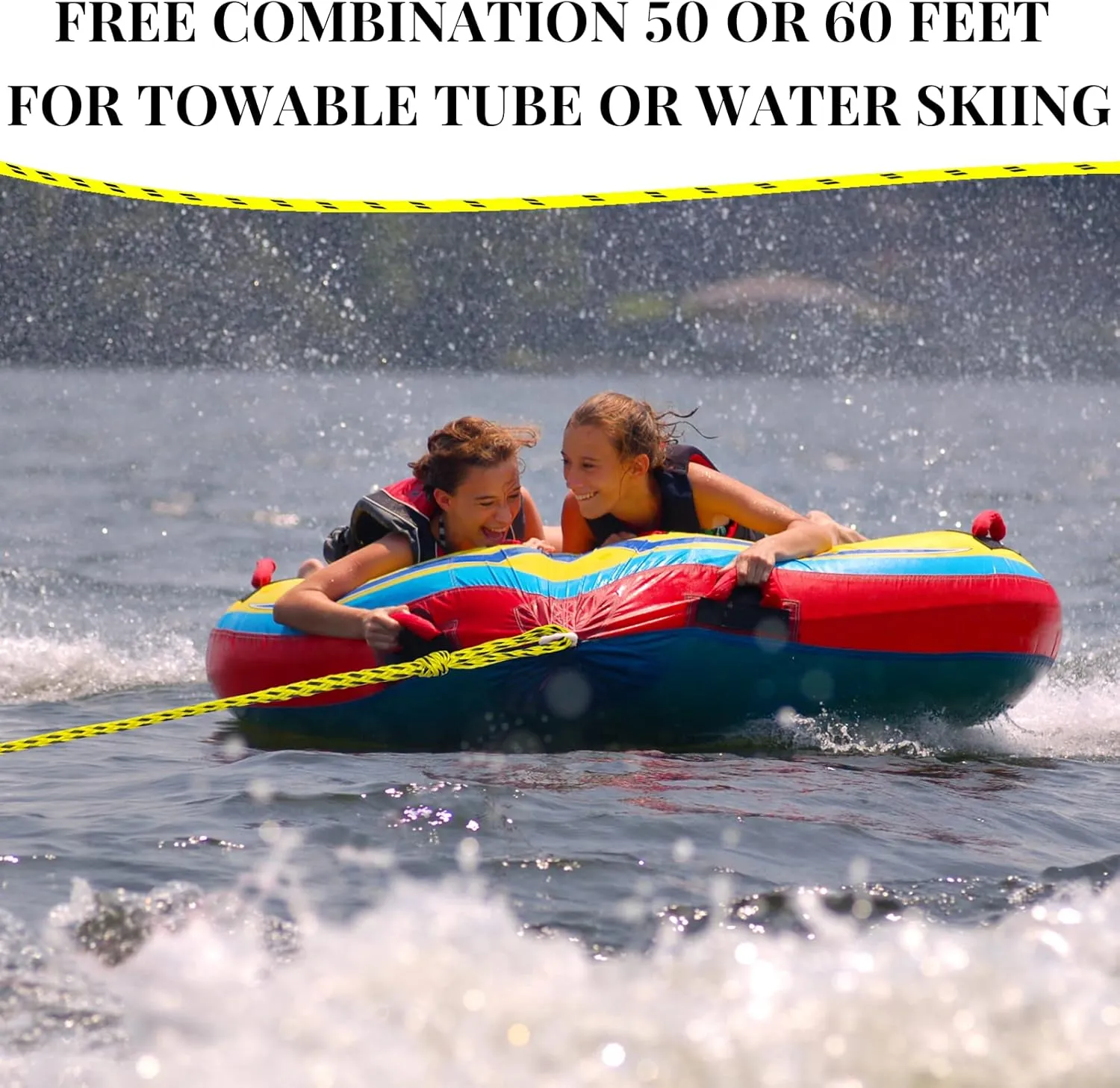 75FT Water Ski Rope with 15in Handles & 6.3in Small Handle Tow Rope for Tubing for 4 Sections,Suitable Forwatersports Rope for Wakeboard, Kneeboard, and Water Skiing