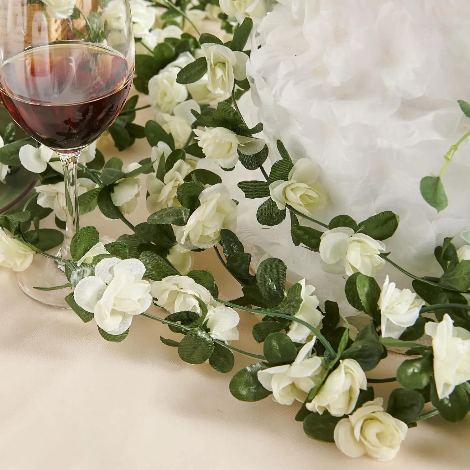 8 Pcs 66FT Flower Garland, Artificial Rose Vine Flowers with Green Leaves, Hanging Fake Roses Vine for Room Anniversary Wedding Birthday Christmas Wall Arch Decor, Spring White Flower