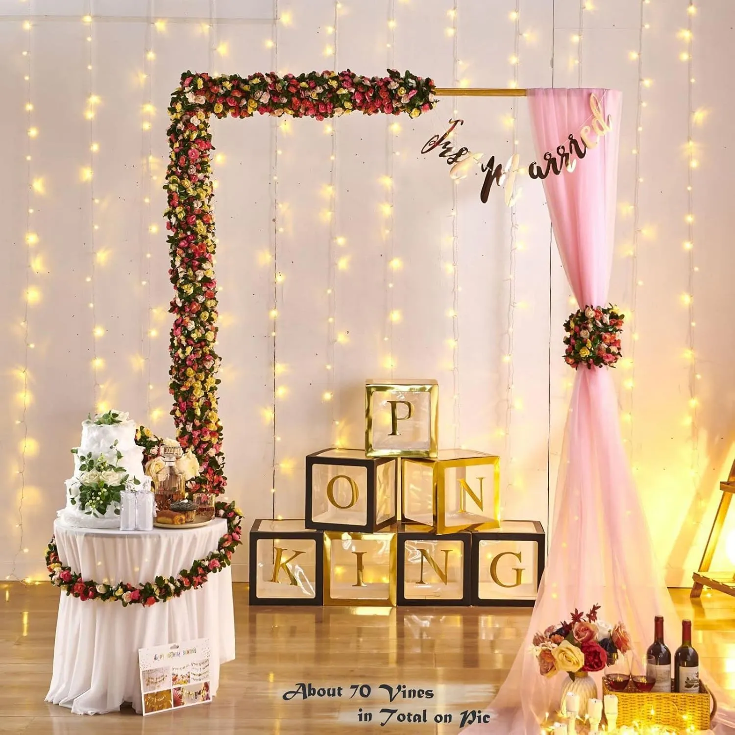 8 Pcs 66FT Flower Garland, Artificial Rose Vine Flowers with Green Leaves Hanging for Room, Anniversary Wedding Birthday Christmas Wall Arch Decor, Spring Pink Flower