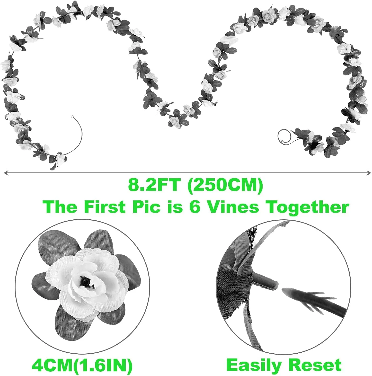 8 Pcs 66FT Flower Garland, Artificial Rose Vine Flowers with Green Leaves Hanging for Room, Anniversary Wedding Birthday Christmas Wall Arch Decor, Spring Pink Flower