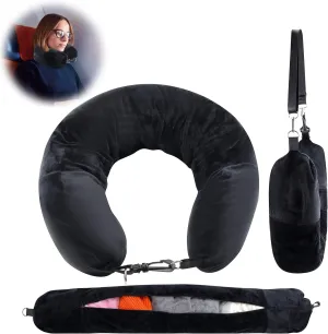 Abnaok Travel Neck Pillow Stuffable with Clothes, Stuffable Neck Pillow for Travel, Fillable Travel Pillow Storage Bag, Soft Velvet Neck Pillow Case Cover, Packable for Airplane Travel Essentials