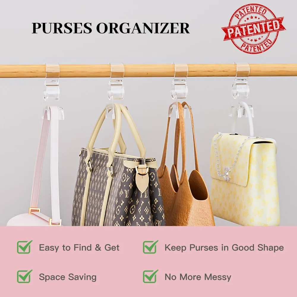 Acrylic Purse Hanger for Closet 3 Pcs，New Luxury Bag Purse Hanger Closet, Handbag Organizer Hooks for Hanging Bags & Purses, Protecting Bag Shape & Organizing Space (Clear)