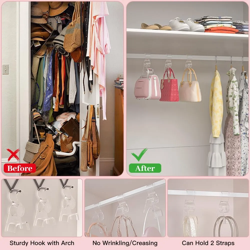 Acrylic Purse Hanger for Closet 3 Pcs，New Luxury Bag Purse Hanger Closet, Handbag Organizer Hooks for Hanging Bags & Purses, Protecting Bag Shape & Organizing Space (Clear)