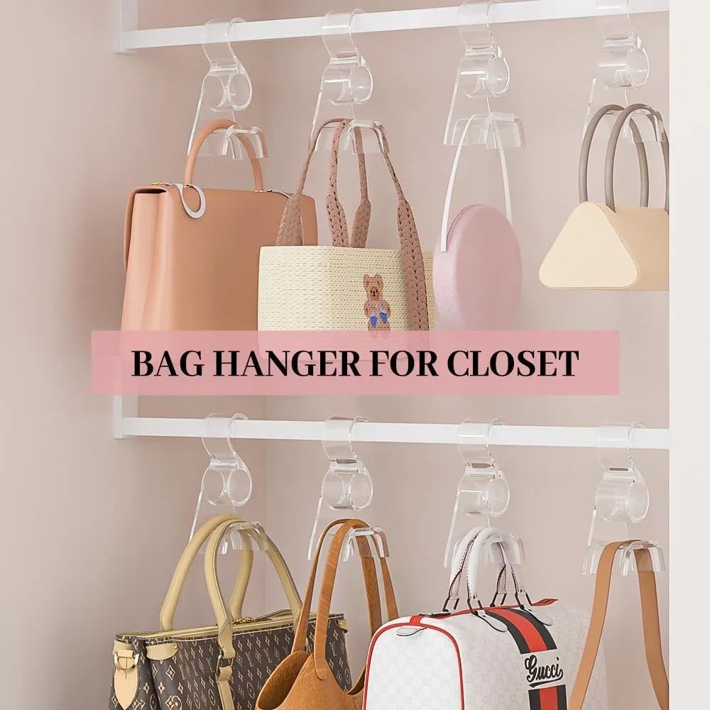 Acrylic Purse Hanger for Closet 3 Pcs，New Luxury Bag Purse Hanger Closet, Handbag Organizer Hooks for Hanging Bags & Purses, Protecting Bag Shape & Organizing Space (Clear)