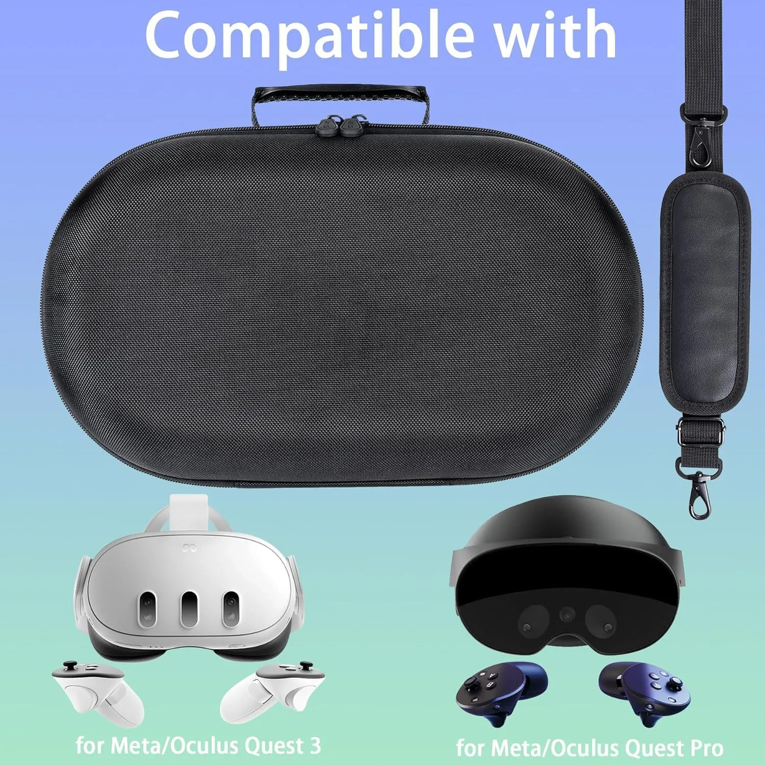 Aenllosi Hard Carrying Case Compatible with The Meta/Oculus Quest 3/Pro VR Headset,Touch Controller,Charging Dock & Other Accessories(Black inner Blue,Case Only)