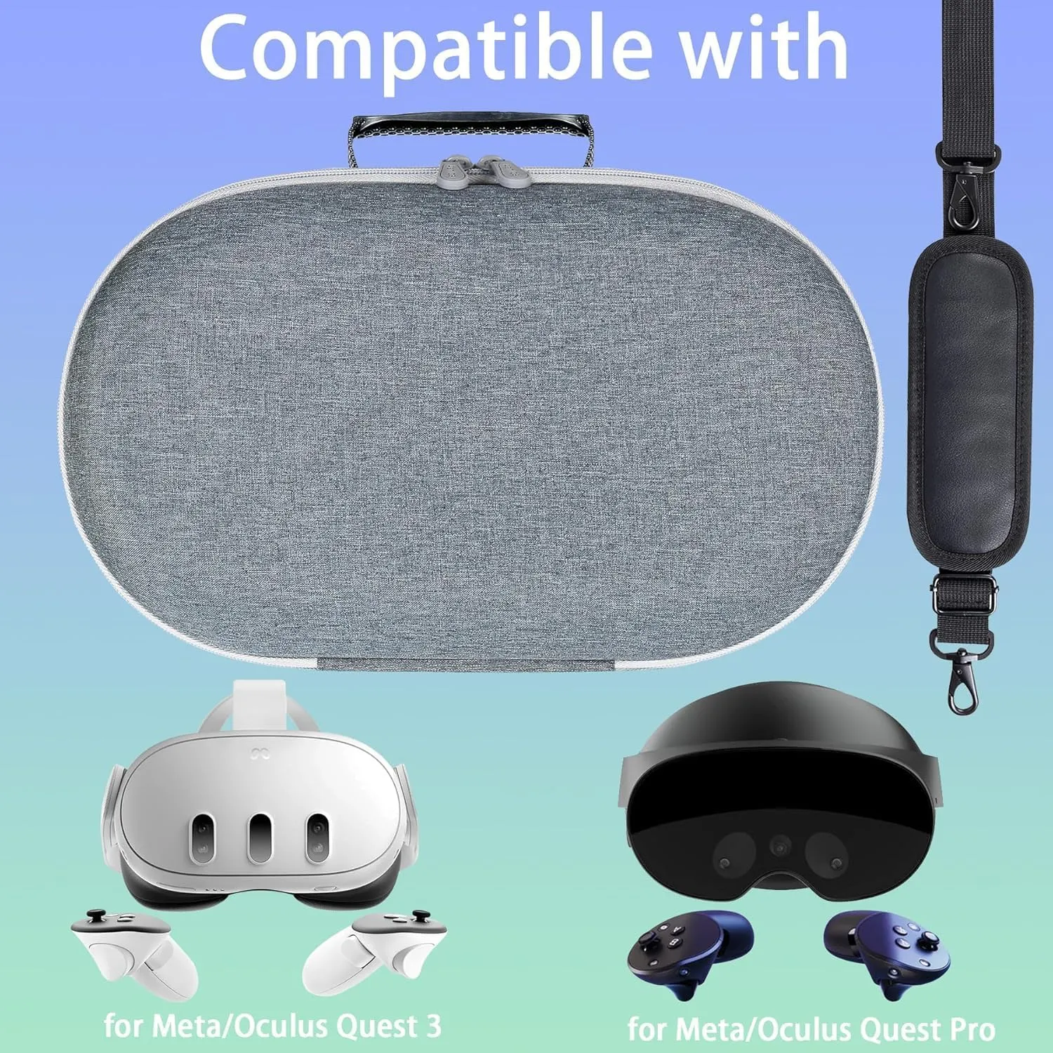 Aenllosi Hard Carrying Case Compatible with The Meta/Oculus Quest 3/Pro VR Headset,Touch Controller,Charging Dock & Other Accessories(Black inner Blue,Case Only)