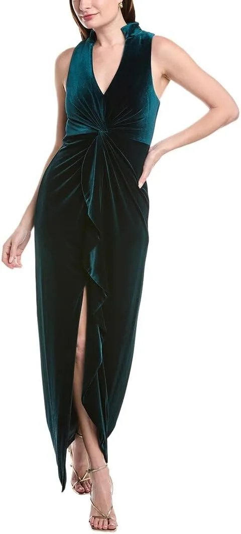Aidan Mattox Stretch Velvet V-Neck Gown