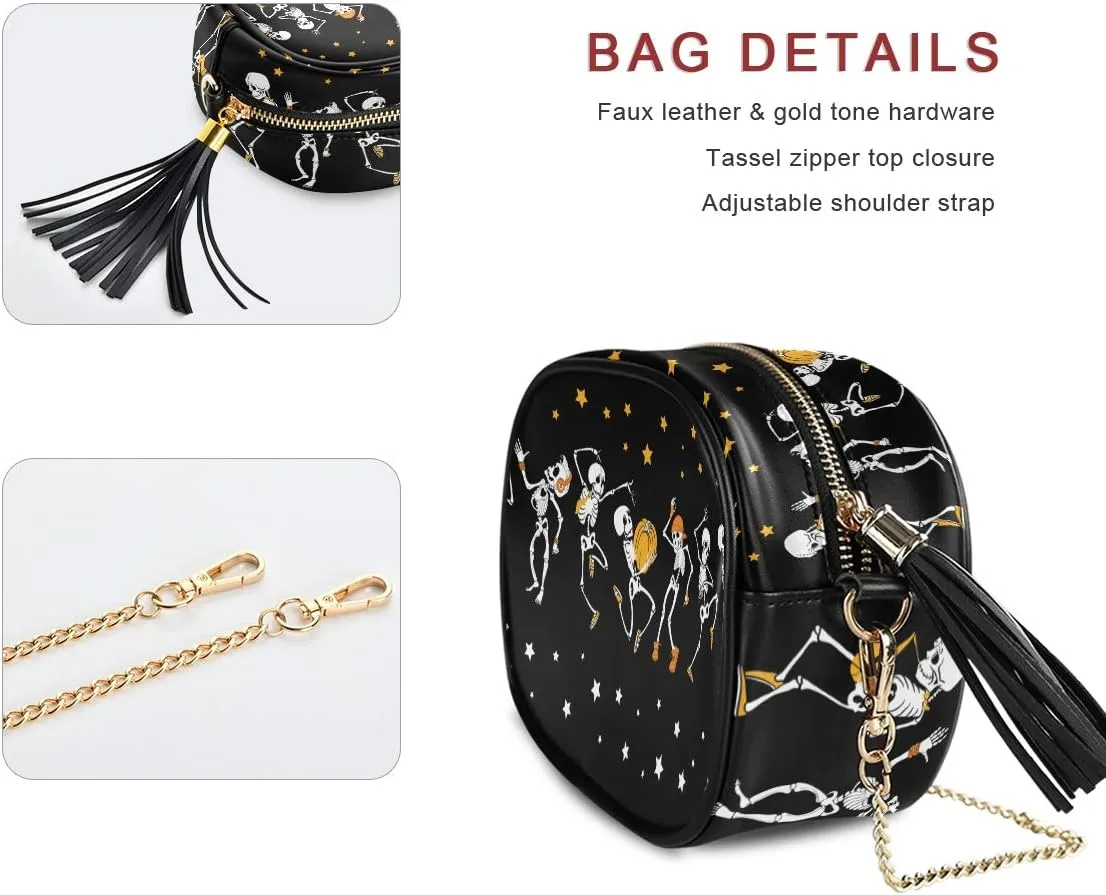 ALAZA Cute Sugar Skull Pumpkin Star Halloween PU Leather Small Crossbody Bag Purse Wallet Cell Phone Bags with Adjustable Chain Strap & Multi Pocket