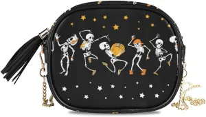 ALAZA Cute Sugar Skull Pumpkin Star Halloween PU Leather Small Crossbody Bag Purse Wallet Cell Phone Bags with Adjustable Chain Strap & Multi Pocket