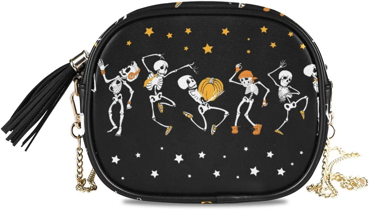 ALAZA Cute Sugar Skull Pumpkin Star Halloween PU Leather Small Crossbody Bag Purse Wallet Cell Phone Bags with Adjustable Chain Strap & Multi Pocket