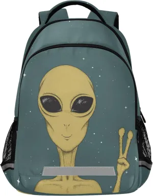 ALAZA Martian Alien Peace Sign Retro Backpack Purse for Women Men Personalized Laptop Notebook Tablet School Bag Stylish Casual Daypack, 13 14 15.6 inch