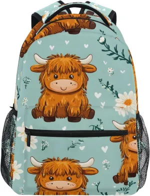 ALAZA Orange Highland Cattle Pattern Kid's Shool Backpack for Girls Boys,Laptop Travel Backpack for Elementary Middle School Bag Teenagers Bookbag with Comfy Shoulder Starp,16.9" H