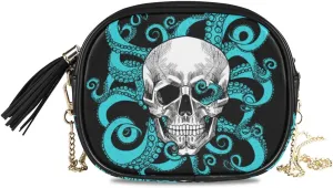 ALAZA PU Leather Small Crossbody Bag Purse Wallet Skull And Tentacles Of The Octopus Cell Phone Bags with Adjustable Chain Strap & Multi Pocket