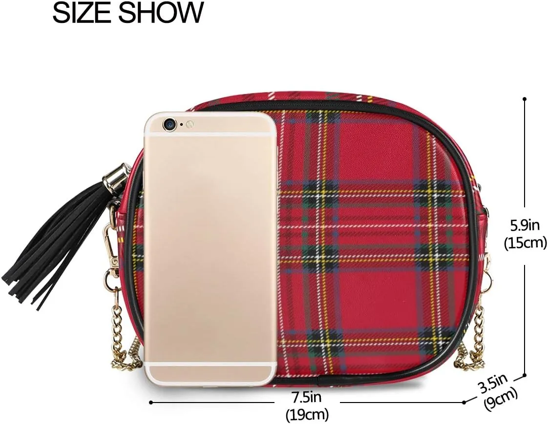 ALAZA Tartan Background Plaid Crossbody Bag with Adjustable Metal Chain Strap for Women Girl
