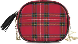 ALAZA Tartan Background Plaid Crossbody Bag with Adjustable Metal Chain Strap for Women Girl