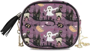 ALAZA Women's Halloween Pattern with Ghost Witch Fashion Purses Bag with Metal Chain Strap for Travel Shopping