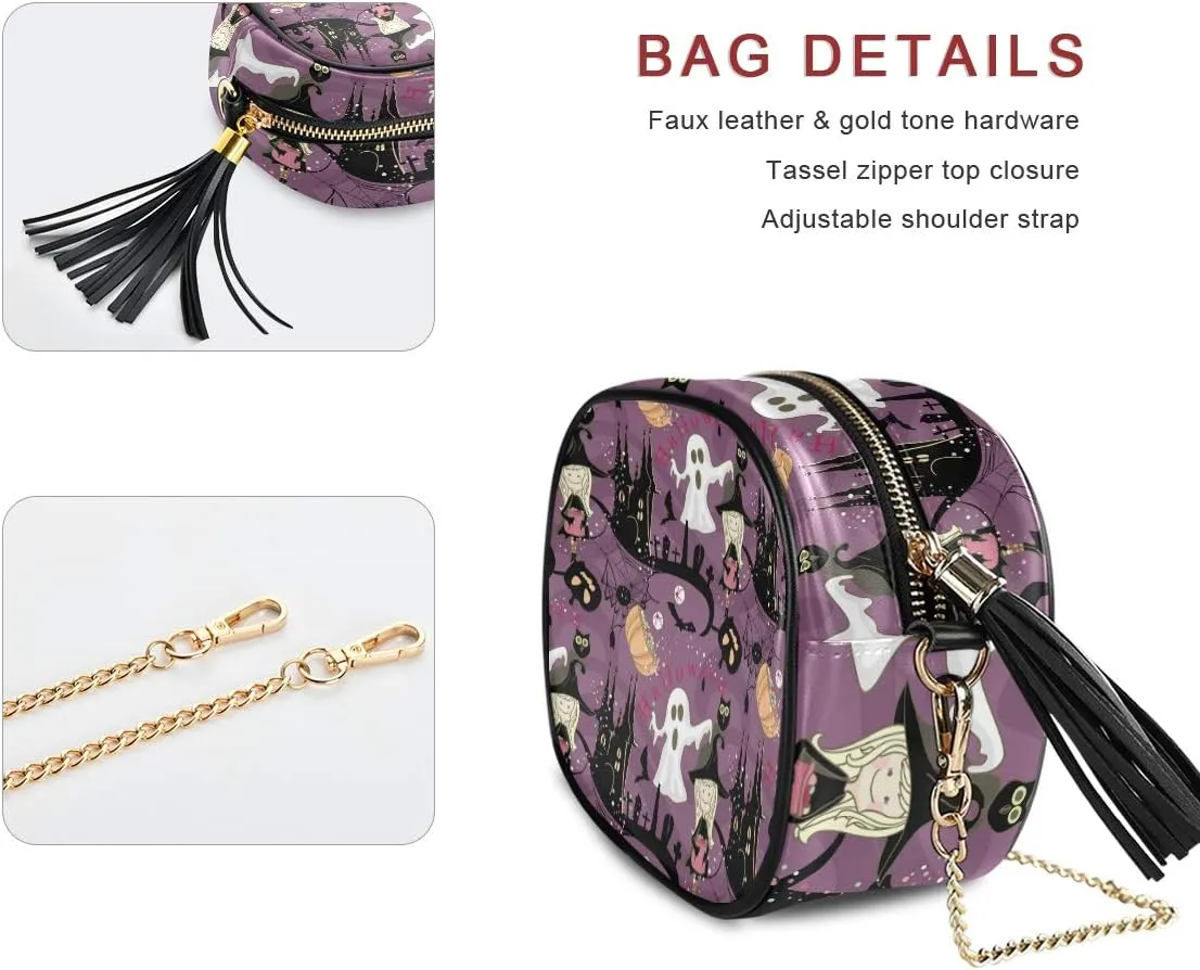 ALAZA Women's Halloween Pattern with Ghost Witch Fashion Purses Bag with Metal Chain Strap for Travel Shopping