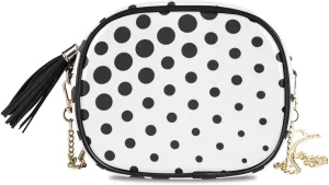 ALAZA Women's Polka Dot Black on White Abstract PU Leather Crossbody Bag Shoulder Purse with Tassel