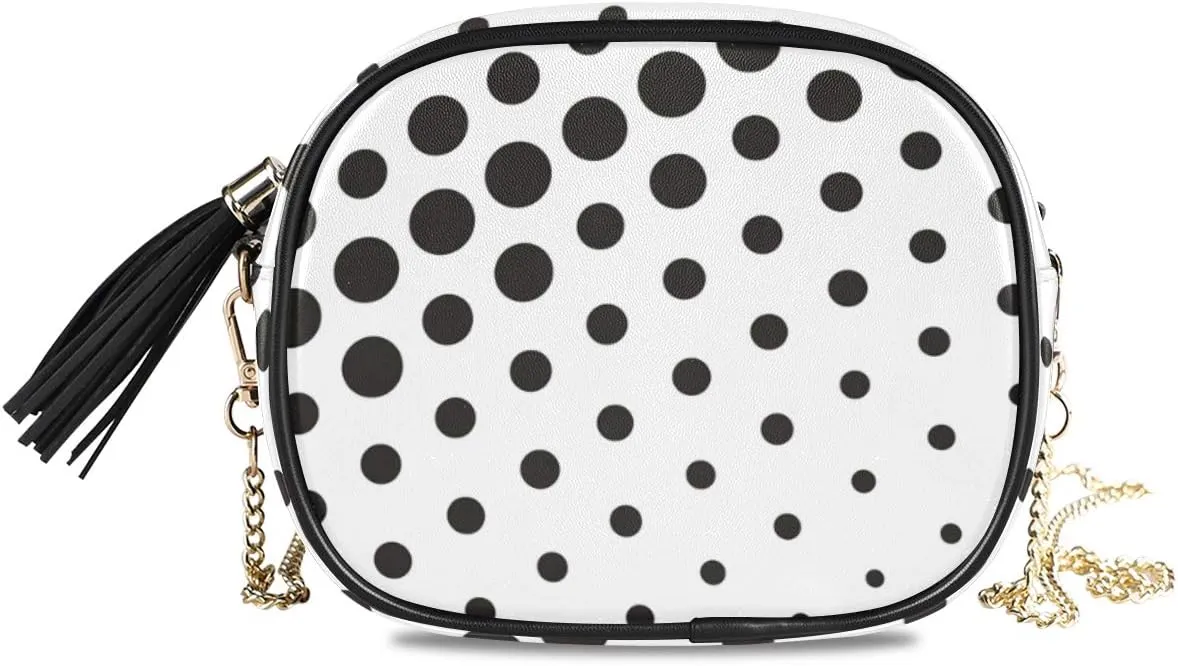 ALAZA Women's Polka Dot Black on White Abstract PU Leather Crossbody Bag Shoulder Purse with Tassel